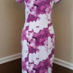 Purple & White Floral Stretch Knit Midi Modcloth Dress by DE Collection Size S Photo 1