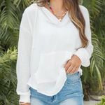 Pink Lily Stay With Me Ivory Hooded Gauze Pullover Photo 1