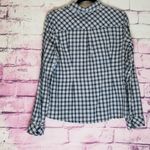 Garnet Hill  10 NAVY BLUE PLAID RUFFLE FRONT BUTTON DOWN BLOUSE TOP Photo 1