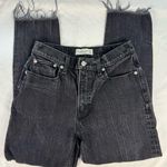 Abercrombie & Fitch Abercrombie Fitch sz 28 Black High Rise Mom Jean Raw Hem Stretch Distressed FLAW Photo 0