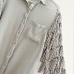 ASOS Sheer Gray Fringe Long Sleeve Button Down Blouse Size 4 Photo 4