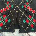 Christopher & Banks Vintage Black Cardigan with Red and Green Argyle Photo 4