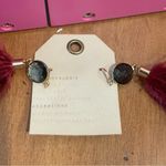 Anthropologie Drop Pierced Dark Red Feather Earrings With Enamel Gemstone Charm Photo 4