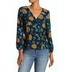 J.Crew Polished Blue & Yellow 3/4 Length Sleeve Full Wrap Blouse Size Small Photo 3