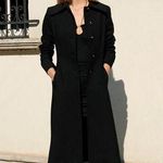 MNG Women's Black Button Down Collared Long Sleeve Long Coat Jacket Size S Photo 6