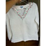 J. McLaughlin  100% linen V-neck embroidery top blouse white size 6 Photo 1