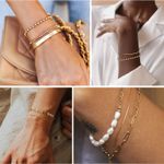 14K Gold Chain Bracelets Set for Women Girls, Dainty Gold Paperclip Link Bead Bracelet Stackable Layered Bracelets Metal Fashion Jewelry Photo 1
