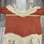Dreamers Boho Hippie Off Shoulder Fringe Blouse Top Burnt Orange Cream Size XL Photo 9
