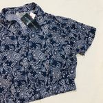 Paper Crane NWT navy blue paisley print crop top faux collar with buttons Summer Photo 2