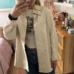 ZARA Cream Vegan Leather Button Down Photo 2