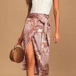 Lulus Take A Walk With Me Ivory Paisley Print Satin Wrap Midi Skirt Photo 0