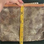 Cavalcanti Metallic Snake Skin Large Wristlet Clutch Bag Genuine Leather purse Tan Photo 9