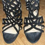Adrienne Vittadini Caged Heels Gala Black Suede Leather Laser Cut Stiletto Sz 8 Photo 2