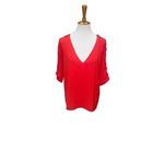 Alya  Red Blouse With V-Neck and 3/4in Bell Sleeve with Filagree Lace Pattern Dow Photo 8