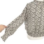 THML Brush Animal Print Smocked Ruffle Blouse Ivory Black Size Medium Photo 3