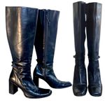 Donald Pliner Vintage Y2K Black Leather Tall Boots Block Heel 7.5 Photo 3