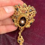 Vintage Signed Elaborate French Jet Intalio Dropper Brooch Pin Signed Sphinx Gold Photo 1