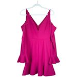 N/NICHOLAS Crepe Flare Mini Dress Hot Pink V Neck Long Sleeve Size 4 NWT Photo 1