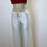 Zuliana Size Medium Wide Leg Waist Tie Pants With Burgundy Crop Top. Made in USA White Photo 0