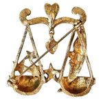 VTG Gold Tone Textured Libra Zodiac Brooch Photo 2