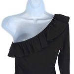J.Crew Womens Ribbed Ruffled Neck One Shoulder Top Blouse Black Size Medium NWT Photo 5