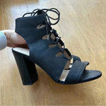 mix no. 6 Black Lace Up Block Heels, Cocktail Party Sandal Heels, Size 10 Photo 10