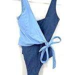Summersalt  Size 4 Wrap One Piece Tie Front Swimsuit Sky Blue Lined Cup Swimwear Photo 0