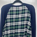 Skies Are Blue  Bohemian Navy Blue Plaid Women's Pullover Sweater Size Medium Photo 6