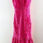 Lulus Taliah Sleeveless Floral Lace Crochet Trim Midi Trumpet Dress Hot Pink S Photo 4