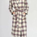 Sleepy Jones Marianne Brushed Cotton Twill Plaid Robe in Camel Red Size L Photo 0
