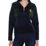 Tommy Hilfiger  Blue Green Plaid Tartan Yellow Logo Quarter Zip Sweater size L Photo 1