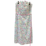 Lilly Pulitzer  Strapless Wave Blue Floral Butterfly Tiger Scalloped Trim Dress 6 Photo 9