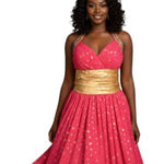 Hot Pink Gold Polka Dot Halter Gown 16 Beaded Corset Back Prom Pageant Princess Photo 0