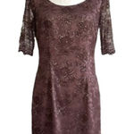 Antonio Melani  Dress Maroon Gold Foil Lace Short Sleeve Sheath Cocktail Size 6 Photo 0