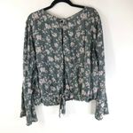 Melrose and Market Womens Blouse Top Long Bell Sleeve Open Back Floral Green 3X Photo 2