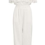 MISA Los Angeles MISA Bita White Clip Dot Ruffle off Shoulder Harem Jumpsuit White Size S NWT Photo 3