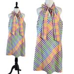J.Crew Tie Neck Rainbow Gingham Dress Size 8 Plaid Preppy Bow Summer Photo 10