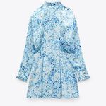 ZARA NEW PRINTED SHIRT DRESS BLUE V NECK RUFFLES LONG SLEEVE WOMENS SIZE S Photo 8
