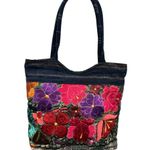 Guatemalan 100% Cotton Handmade Vibrant Embroidered Denim Medium Sized Tote Blue Photo 0