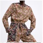 ZARA  Cotton Jumpsuit Belted India Print NWT S Photo 2