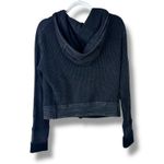 Free People One Mason Black Washed Relaxed Slouchy Waffle Knit Hoodie Jacket Photo 6