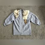Rare Vintage Kamiran Gray Angora Button Up Sweater w/Full Taxidermy Fox Medium Blue Photo 12