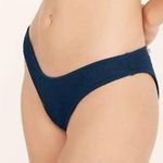 J.Crew NWT Textured Curved Waist Cheeky Bikini Bottom High Cut Leg M Navy Blue Photo 0