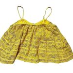 Free People  Women's Yellow Floral Lace Cropped Camisole Top Sz S Photo 3