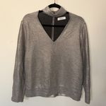 Bailey 44 Kiara Women’s Metallic Silver Choker V-Neck Top Medium Photo 1
