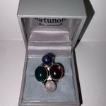 925 Sterling Silver Amethyst Moonstone Lapis Jade Cluster Bezel Quad Ring Size 8 Purple Photo 0