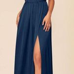 Azazie Navy Satin Formal Dress Photo 0