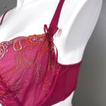 Cacique Bra Size 40D Unlined Sheer Mesh Dark Pink Bows Embroidery Underwire Photo 3