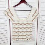 Jessica Simpson ‎ Y2K Crochet Flutter Sleeve Striped Top Cream Tan Small Boho Photo 6