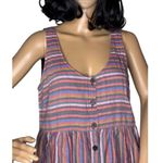 Madewell Scoopneck Tank Shirt Dress in Rainbow Stripe button down cotton size M Photo 6